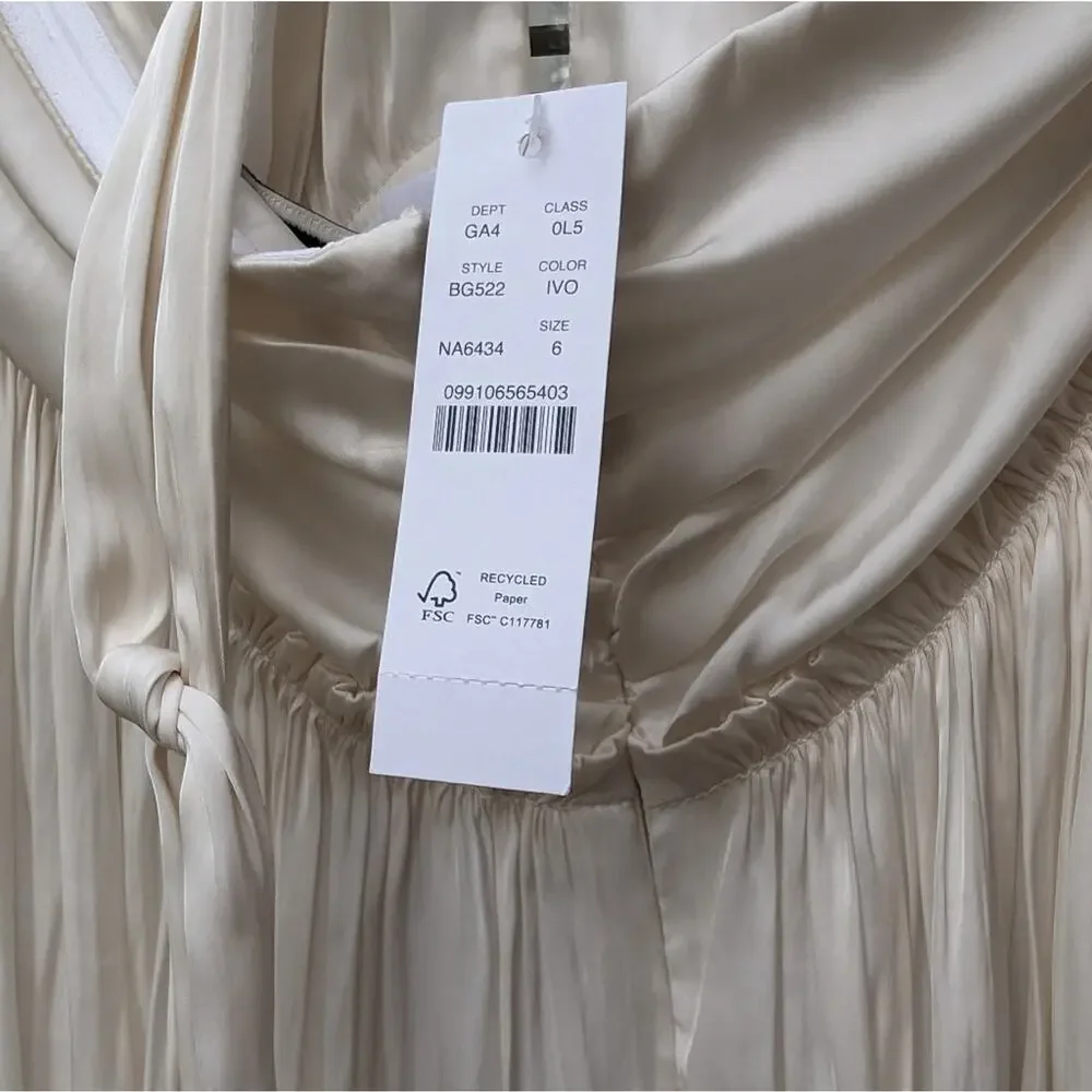 𝅺NWT J.Crew Collection BG522 Off-White Featherweight Satin Midi Dress, size 6